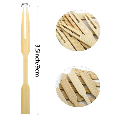 Mini Disposable Bamboo Party Forks Cocktail Appetizer for Fruit Double Prong